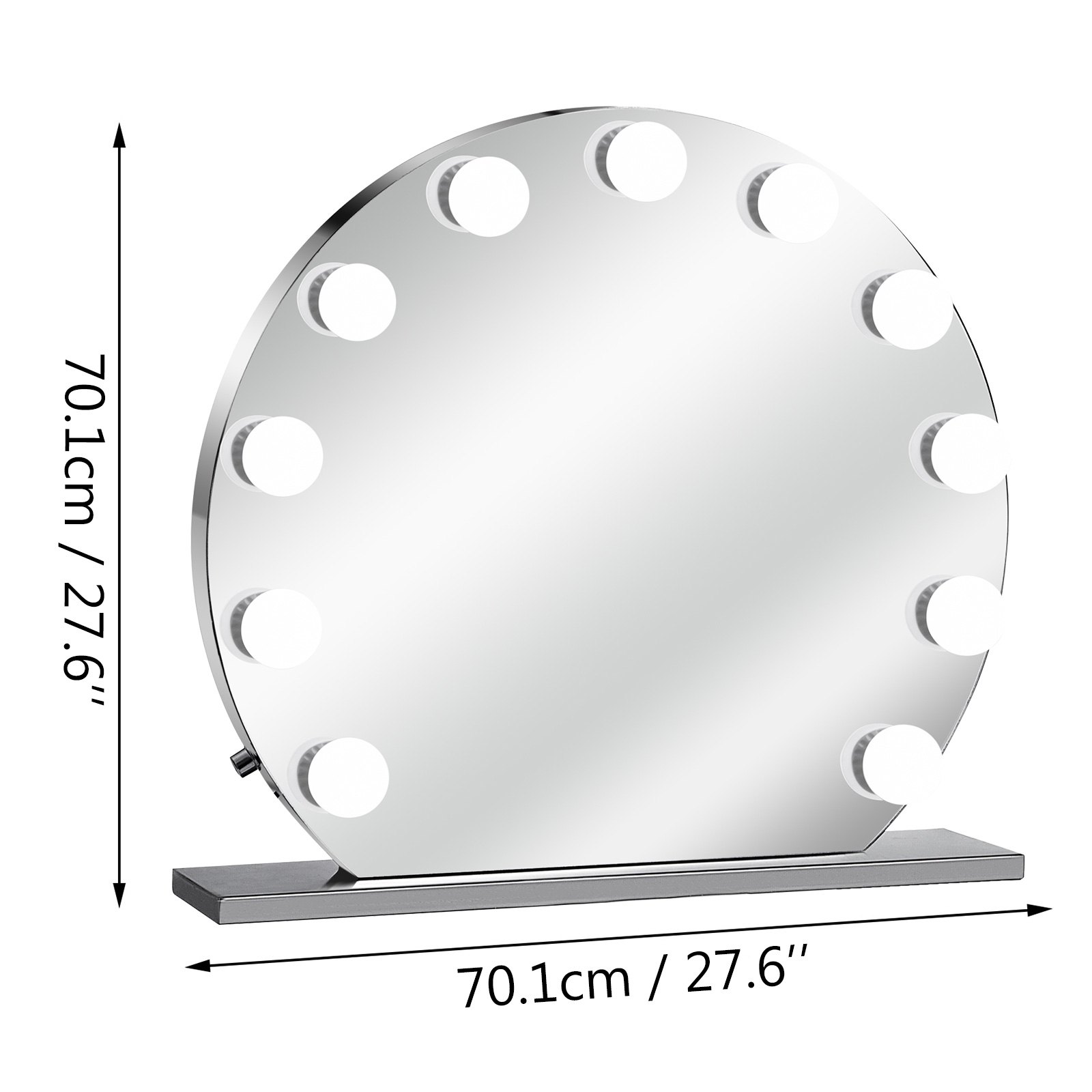 VEVOR Specchio per Trucco con Luce Specchio per Trucco 70x70cm con 12 Luci a LED, Specchio Regolabile Specchio per Trucco, Specchio per Trucco Vanity Senza Cornice, LED Stile Hollywood Bianco