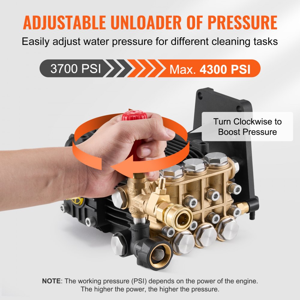 VEVOR High Pressure Washer Pump, 1-inch Shaft, Horizontal Triplex Piston, 4300 PSI, 4.4 GPM, Replacement High Pressure Washer Pump Set with 5 Nozzles, Replacement Pump up to 500 Hours of Continuous Operation, Replacement Pump