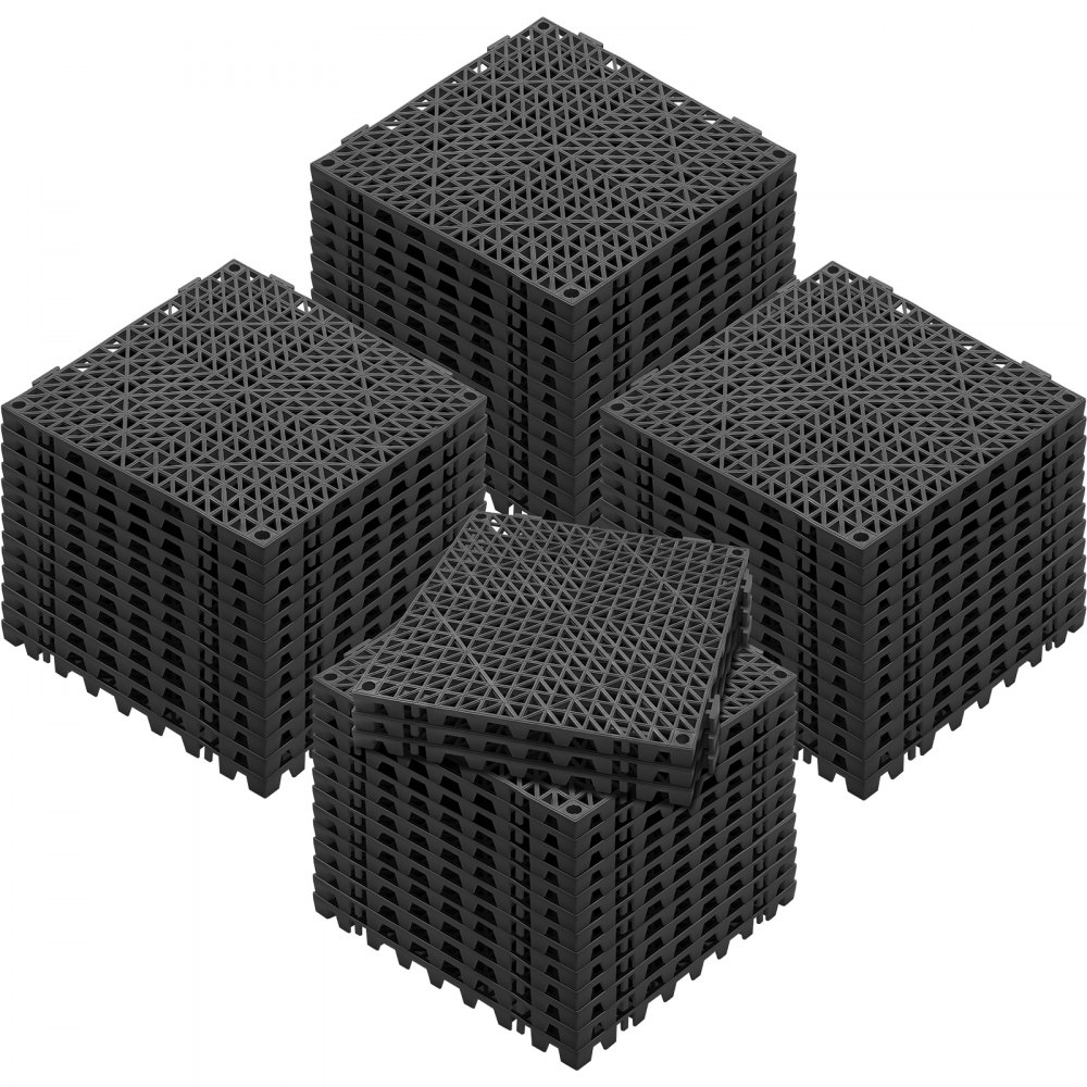 VEVOR Set di 55 Piastrelle per Piscina da Giardino 30 x 30 x 1,5cm, Piastrelle Traforate Nere per Pavimentazione Antiscivolo in PVC a Drenaggio Rapido per Interni & Esterni per Bagno Piscina Giardino
