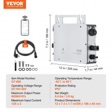 VEVOR Micro inverter 600 W impermeabile IP67, per collegamento alla rete solare Micro inverter solare Monitoraggio Remoto tramite App e WIFI