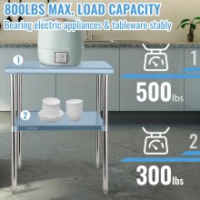 VEVOR Tavolo da Lavoro in Acciaio Inox 76 x 76 x 91 cm, Tavolo di Preparazione 2 Ripiani Portata max. 362 kg, Tavolo da Cucina Commerciale Altezza Ripiani Regolabile per Ristorante Bar Garage Esterno