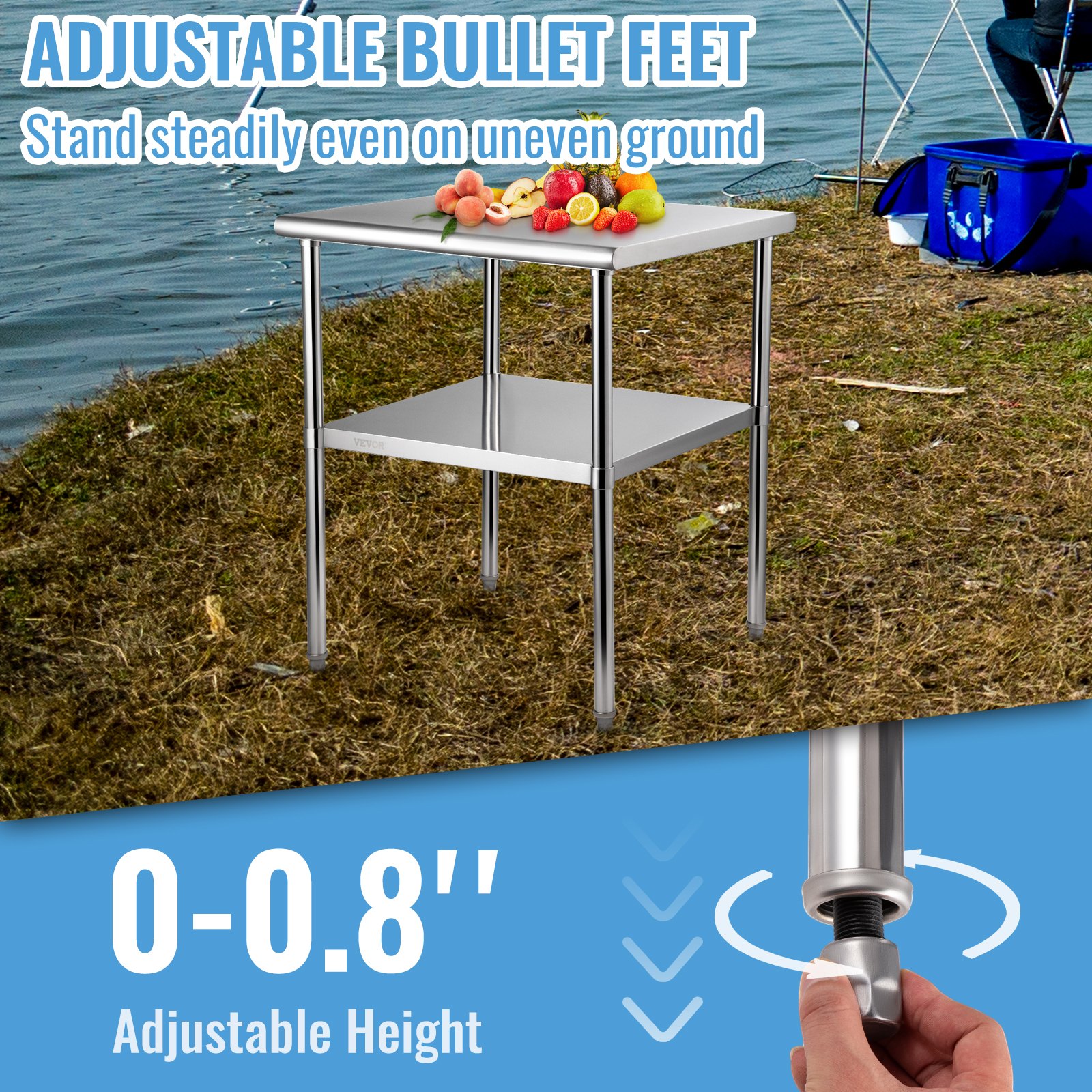 VEVOR Commercial Stainless Steel Table 76.2 x 76.2 x 91.4 cm, Stainless Steel Two-Tier Work Table Disassembly Table Catering 226 kg + 136 kg Load Capacity, Commercial Kitchen Table, Preparation Table Kitchen Furniture