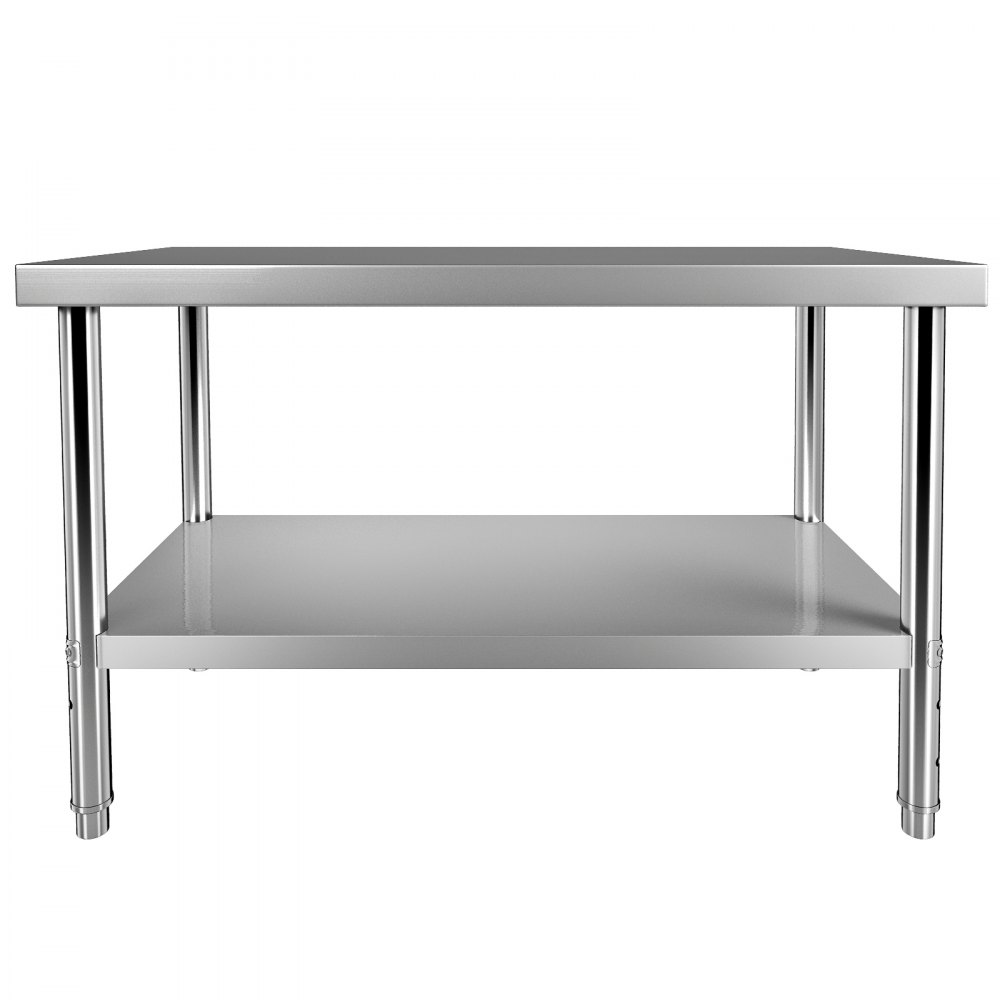 VEVOR Commercial Stainless Steel Table 122 x 61 x 86 cm, Stainless Steel Two-Tier Work Table Disassembly Table Catering 150 kg + 100 kg Load Capacity, Commercial Kitchen Table, Height-Adjustable Preparation Table
