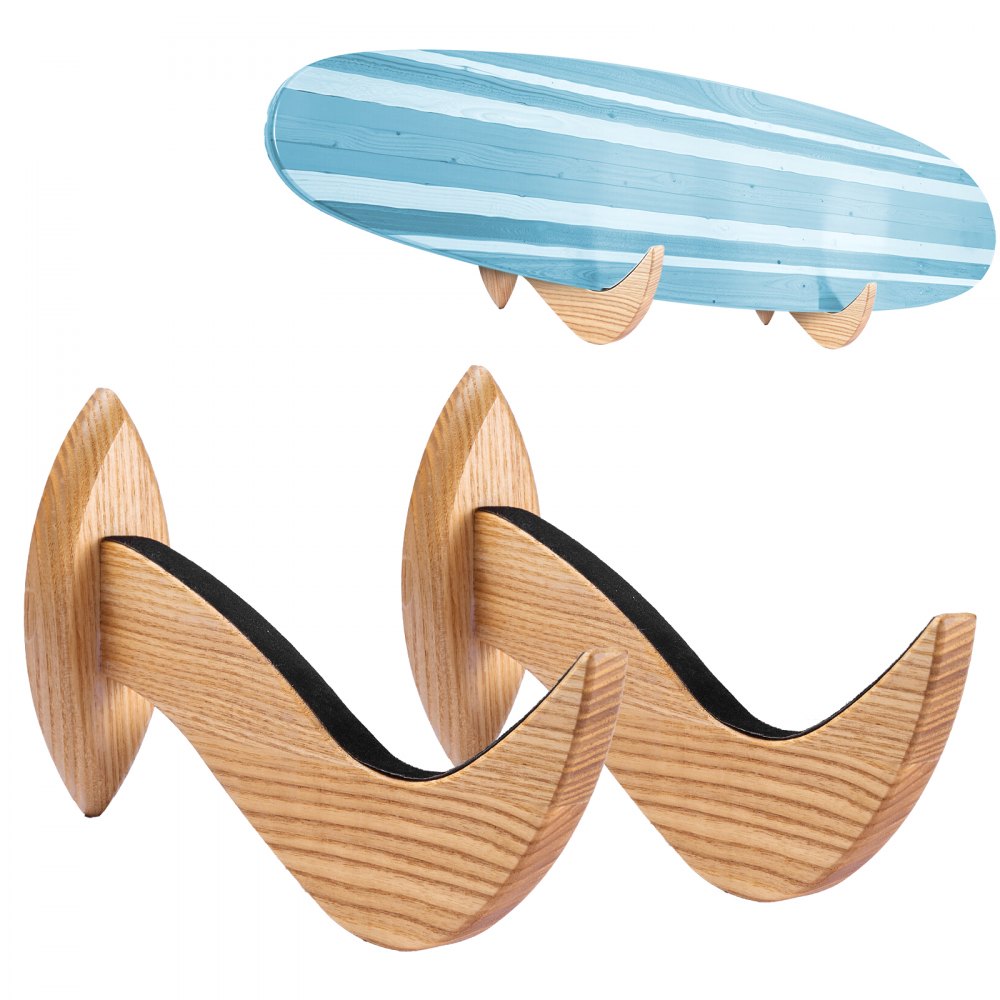 VEVOR Supporto da Parete per Tavola da Surf, Supporto Orizzontale in Legno per Riporre ed Esporre, Organizzatore Regolabile 1 Strato per Kiteboard, Shortboard, Sci, Snowboard e Wakeboard