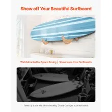 VEVOR Supporto da Parete per Tavola da Surf, Supporto Orizzontale in Legno per Riporre ed Esporre, Organizzatore Regolabile 1 Strato per Kiteboard, Shortboard, Sci, Snowboard e Wakeboard