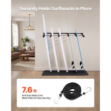 VEVOR Supporto da Parete per Tavola da Surf, Supporto Verticale in Legno a 5 Livelli per Riporre ed Esporre, Organizzatore Regolabile in Metallo con Spugna per Kiteboard, Shortboard, Sci
