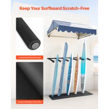 VEVOR Supporto da Parete per Tavola da Surf, Supporto Verticale in Legno a 5 Livelli per Riporre ed Esporre, Organizzatore Regolabile in Metallo con Spugna per Kiteboard, Shortboard, Sci