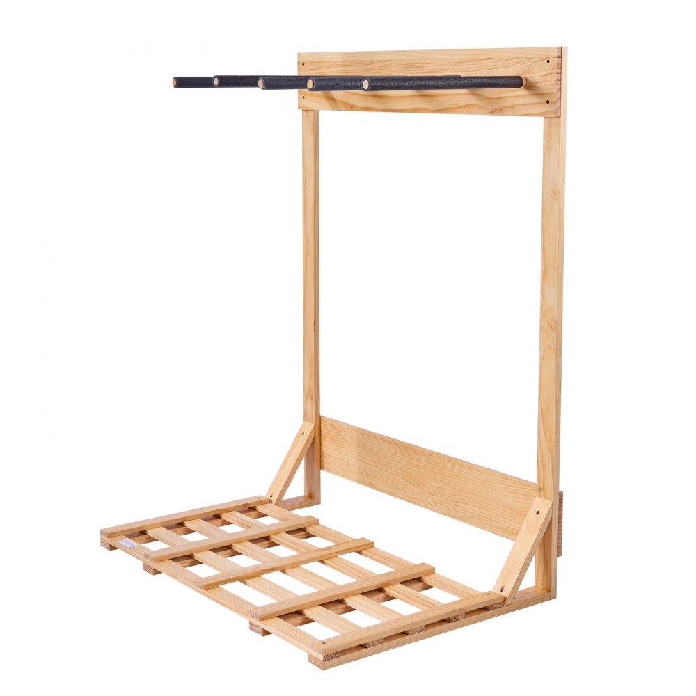 VEVOR Supporto Verticale per Tavole da Surf, Supporto per Tavole da Surf in Legno a 4 Livelli per Riporre ed Esporre, Organizzatore Indipendente, per Wakeboard, Snowboard e Sci, Legno Naturale