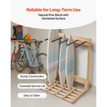 VEVOR Supporto Verticale per Tavole da Surf, Supporto per Tavole da Surf in Legno a 4 Livelli per Riporre ed Esporre, Organizzatore Indipendente, per Wakeboard, Snowboard e Sci, Legno Naturale