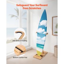 VEVOR Supporto Verticale per Tavole da Surf, Supporto per Tavole da Surf in Legno Regolabile 370-665 mm per Riporre ed Esporre, Organizzatore Indipendente con Imbottitura in Sughero per Wakeboard