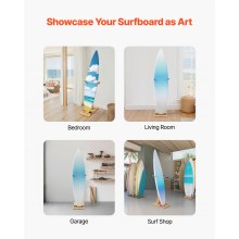 VEVOR Supporto Verticale per Tavole da Surf, Supporto per Tavole da Surf in Legno Regolabile 370-665 mm per Riporre ed Esporre, Organizzatore Indipendente con Imbottitura in Sughero per Wakeboard
