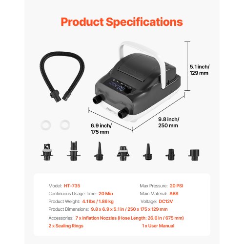 Pompa Elettrica Per Gonfiabili 22PSI - Doppio Stadio Con Spegnimento Automatico Per Paddleboard E Barche - Foto 7