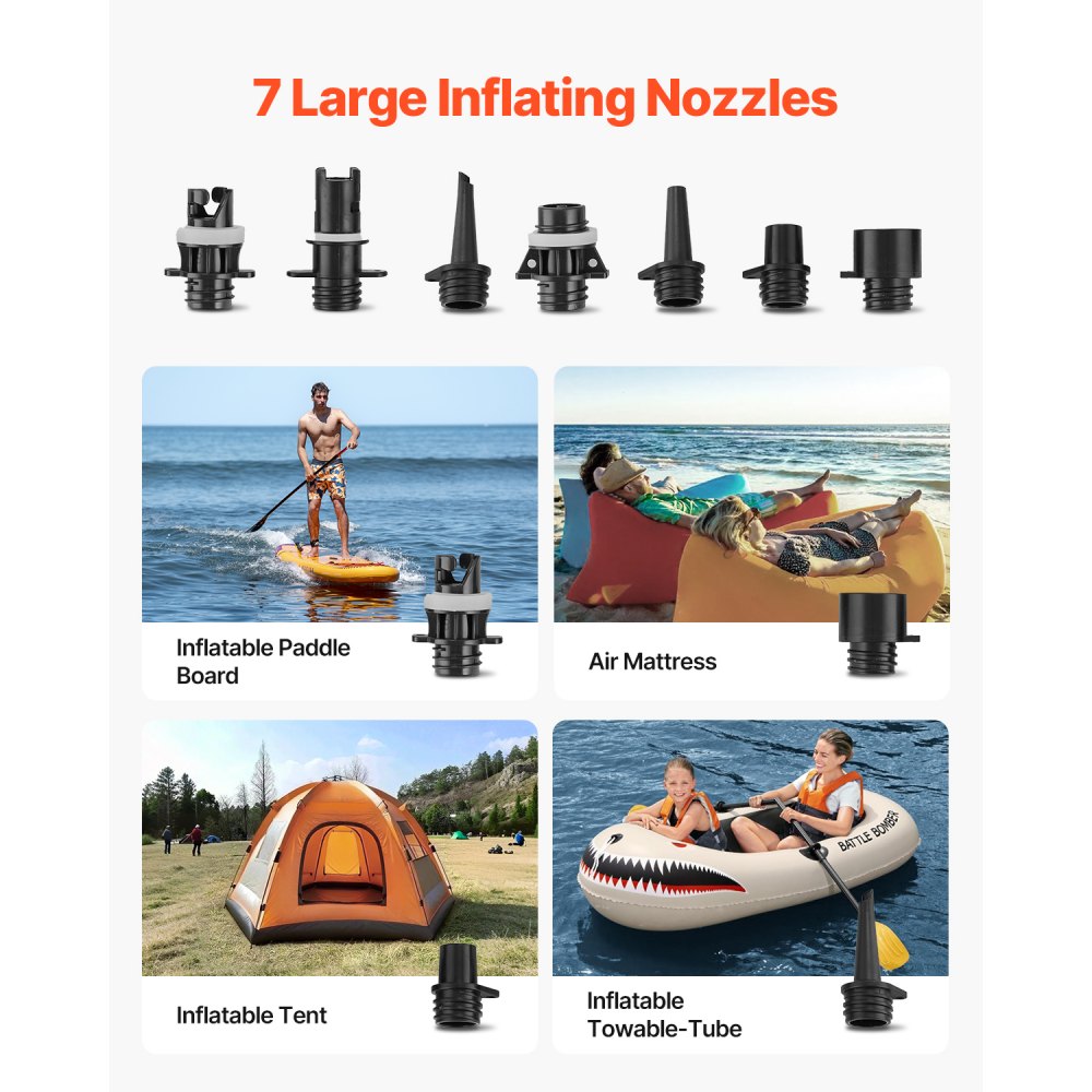 VEVOR Paddleboard Pump (20 PSI) Two-stage electric SUP air pump with automatic shut-off & 12V DC connection, inflates & deflates, ideal for inflatable paddleboards, tents, and mattresses