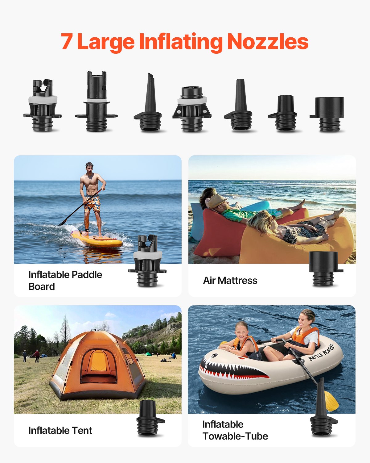VEVOR Paddleboard Pump (20 PSI) Two-stage electric SUP air pump with automatic shut-off & 12V DC connection, inflates & deflates, ideal for inflatable paddleboards, tents, and mattresses