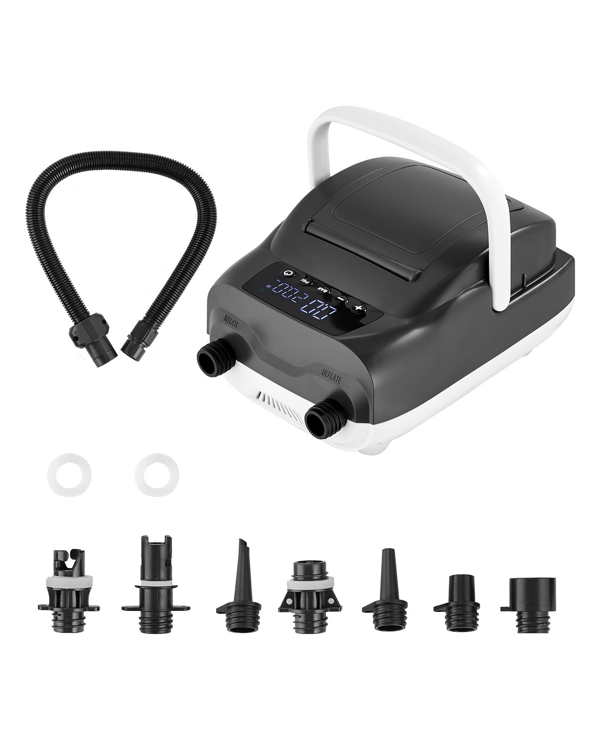 VEVOR Paddleboard Pump (20 PSI) Two-stage electric SUP air pump with automatic shut-off & 12V DC connection, inflates & deflates, ideal for inflatable paddleboards, tents, and mattresses