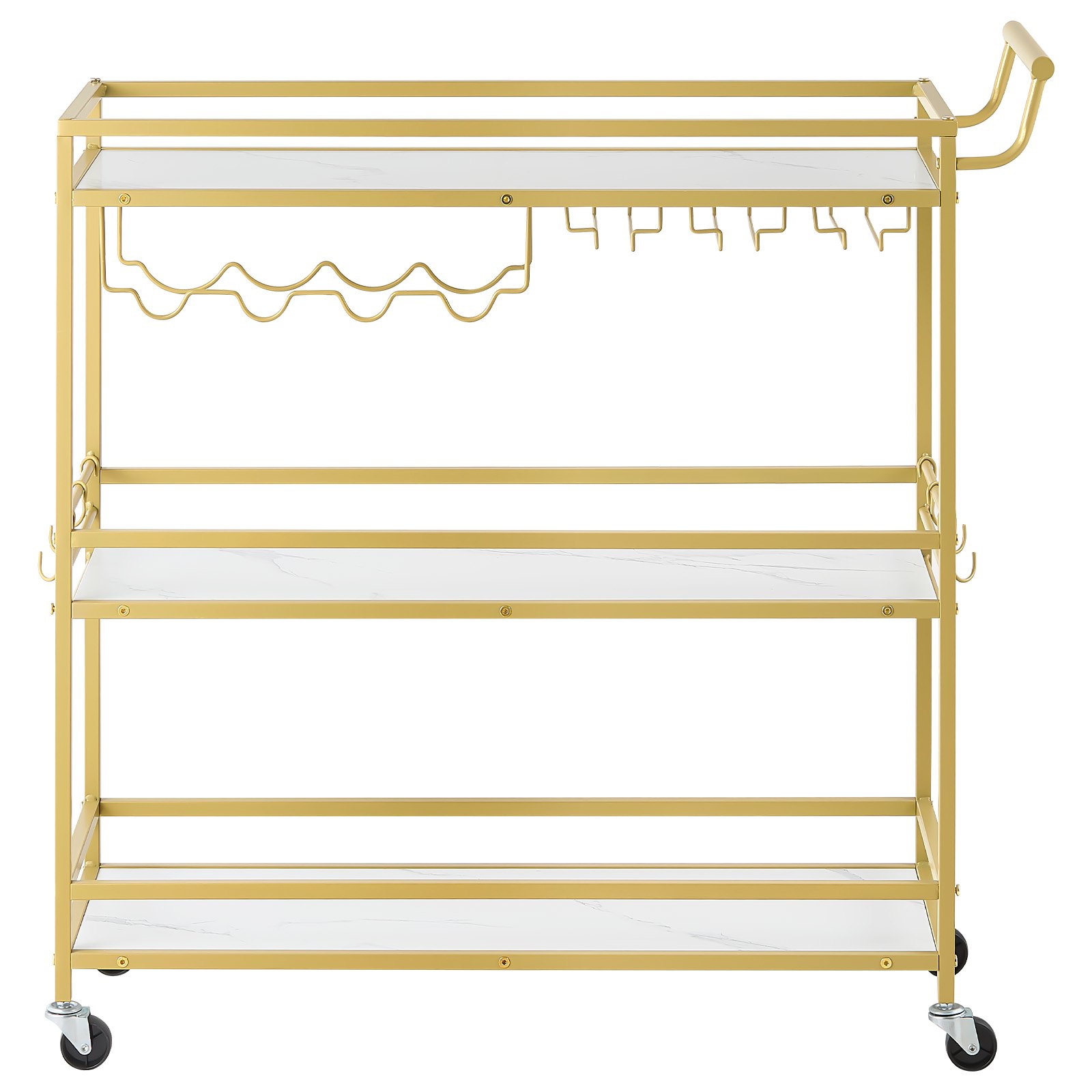 VEVOR Carrello di Servizio da Bar, Carrello da Bar Domestico 3 Ripiani Multiuso Porta Bevande Portabottiglie Portabicchieri 910 x 330x 935 mm, Ripiano in Legno Carico Singolo 20 kg, Colore Dorato