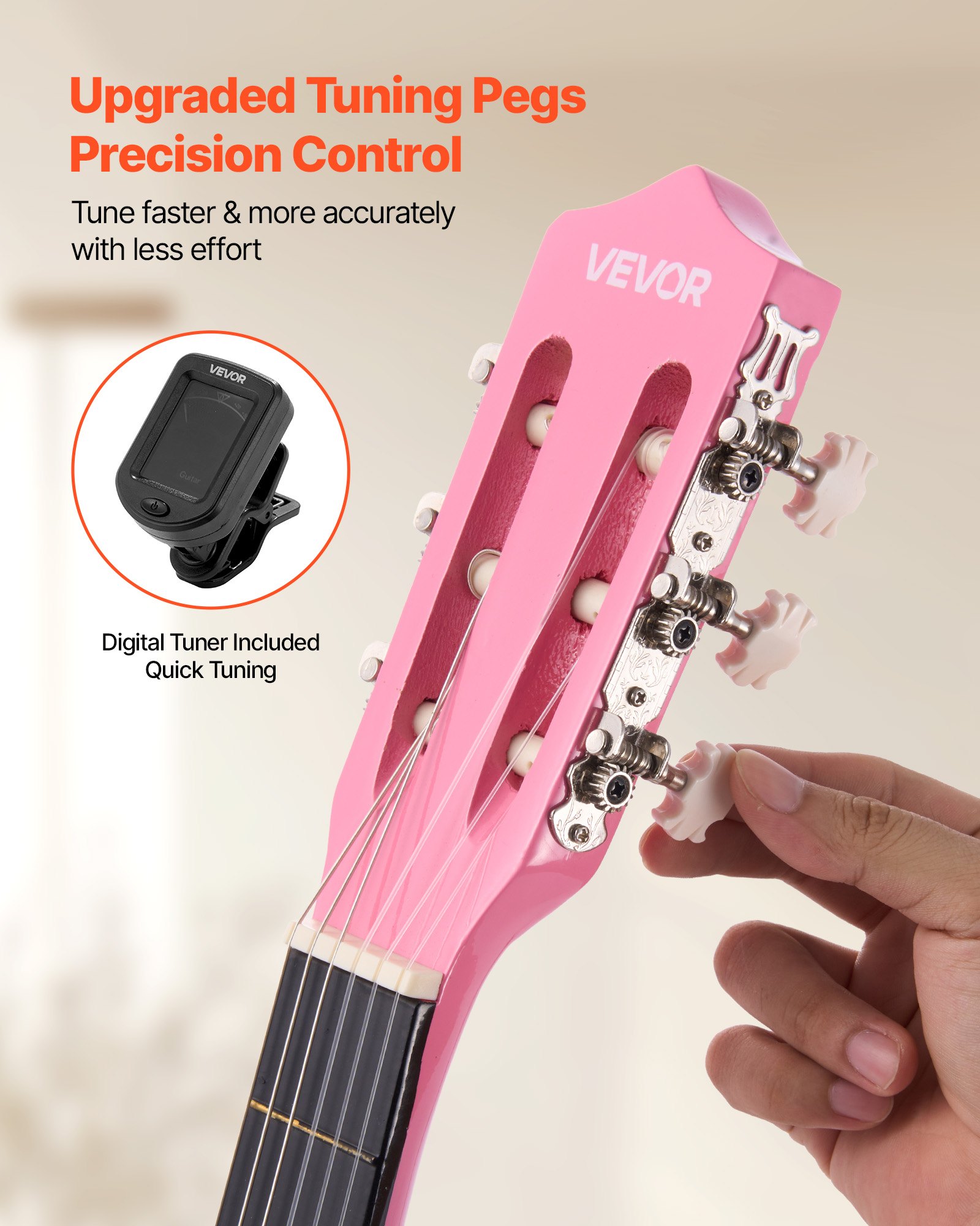 VEVOR Chitarra Classica, 960 mm, in Legno per Principianti, con Corde in Nylon, Custodia Morbida, Tracolla, Accordatore, Corde Extra, Plettri, Capotasto, Tiglio, per Adolescenti, Adulti, Rosa