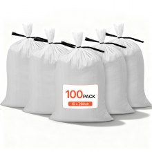 VEVOR Sacchi in Tessuto Polipropilene per Sabbia 100 Confezioni da 40 x 66 cm con Lacci, Carico di 22,6 kg, Resistenti agli Strappi e ai Raggi UV per Barriera di Protezione dalle Inondazioni
