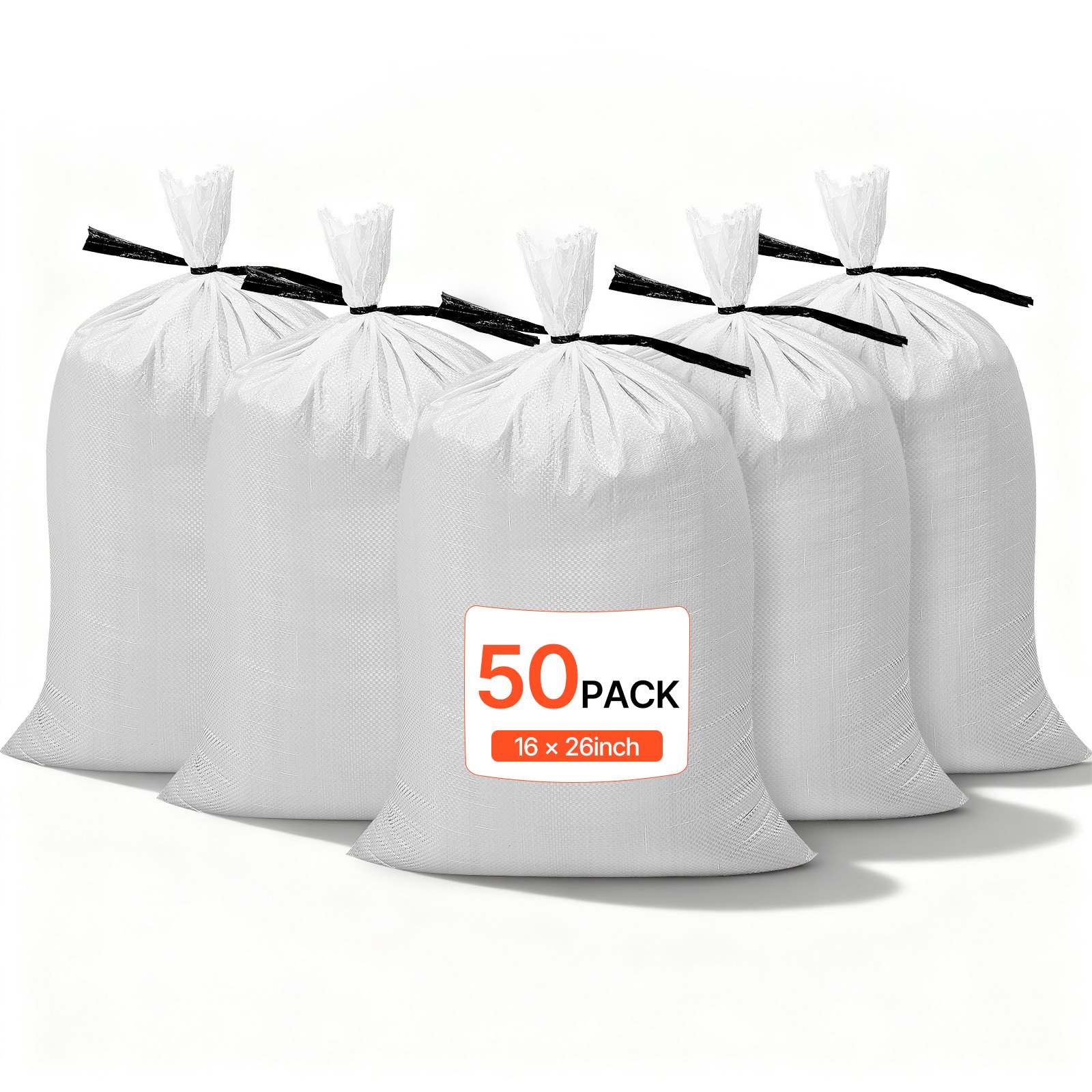 VEVOR Sacchi in Tessuto Polipropilene per Sabbia 50 Confezioni da 40 x 66 cm con Lacci, Carico di 22,6 kg, Resistenti agli Strappi e ai Raggi UV per Barriera di Protezione dalle Inondazioni