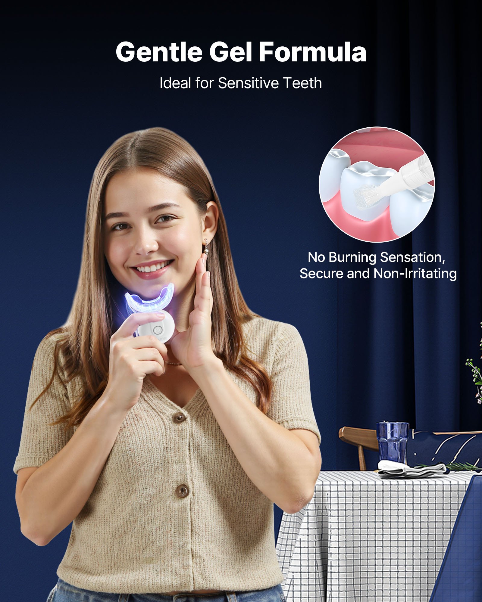 VEVOR Kit Sbiancante per Denti con Luce LED, 32 Luci Acceleratrici a LED, Siringa per Gel Sbiancante, Vassoio a U, Penne e Siringhe di Gel, Kit Portatile Wireless che Rimuove le Macchie Ostinate