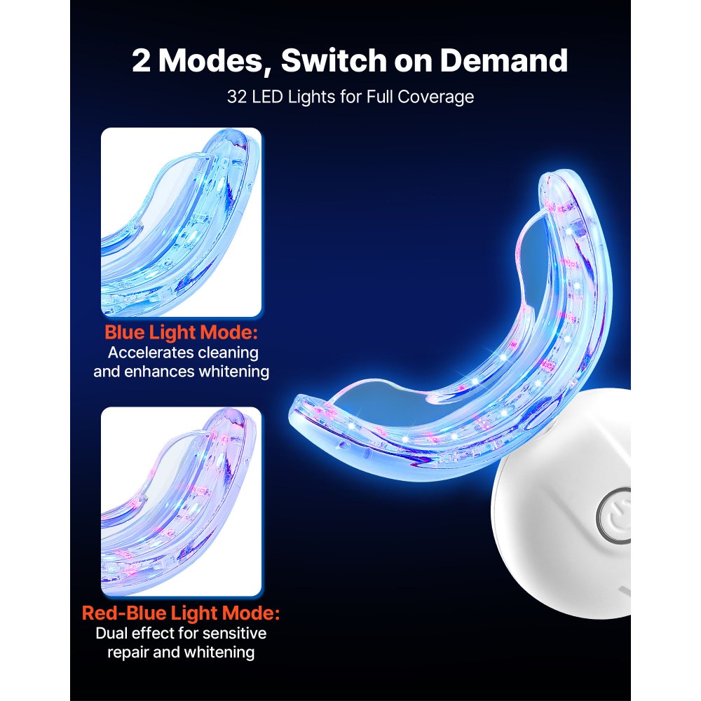 VEVOR Kit Sbiancante per Denti con Luce LED, 32 Luci Acceleratrici a LED, Siringa per Gel Sbiancante, Gel Desensibilizzante e Vassoio a U, Kit Portatile Wireless che Rimuove le Macchie Ostinate