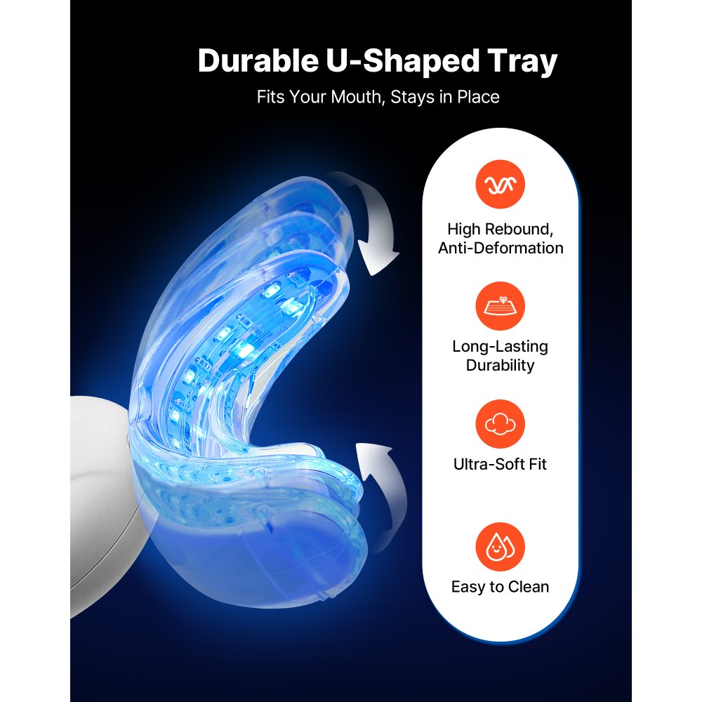 VEVOR Kit Sbiancante per Denti con Luce LED, 32 Luci Acceleratrici a LED, Siringa per Gel Sbiancante, Gel Desensibilizzante e Vassoio a U, Kit Portatile Wireless che Rimuove le Macchie Ostinate
