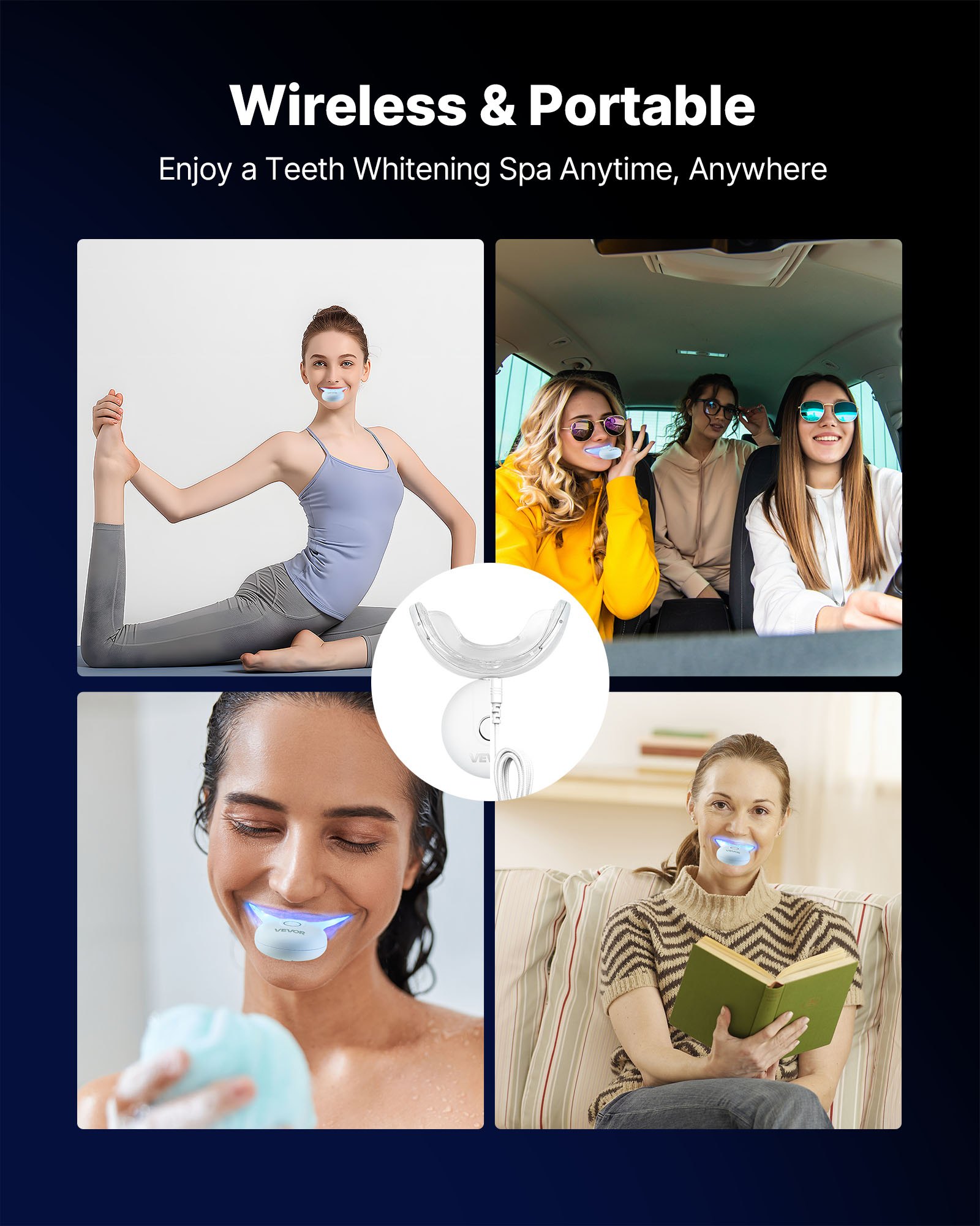 VEVOR Kit Sbiancante per Denti con Luce LED, 32 Luci Acceleratrici a LED, Siringa per Gel Sbiancante, Gel Desensibilizzante e Vassoio a U, Kit Portatile Wireless che Rimuove le Macchie Ostinate