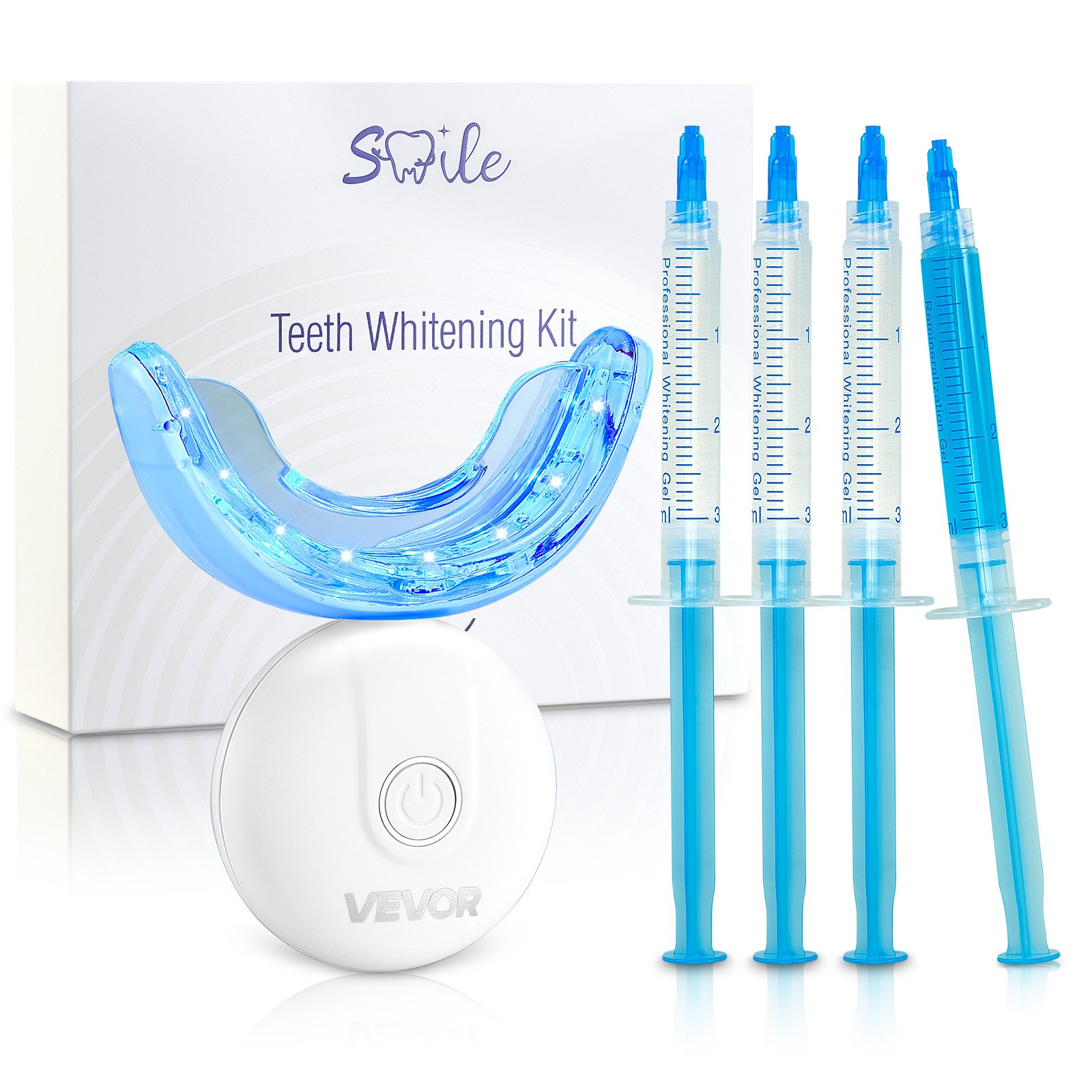VEVOR Kit Sbiancante per Denti con Luce LED, 32 Luci Acceleratrici a LED, Siringa per Gel Sbiancante, Gel Desensibilizzante e Vassoio a U, Kit Portatile Wireless che Rimuove le Macchie Ostinate