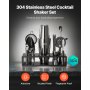 VEVOR Set Agitatore per Cocktail, 13 Pezzi Utensili in Acciaio Inox, Kit da Boston Barista con Supporto Bambù Cucchiaio per Miscelatore, Pestello, Versatori per Liquori, Pinza Ghiaccio