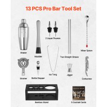 VEVOR Set Agitatore per Cocktail 13 Pezzi Acciaio Inox Strumenti Barista Argento