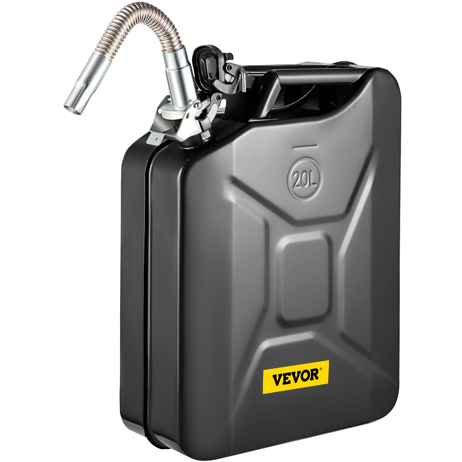 VEVOR Jerry Fuel Can, 5.3 Gallons / 20 L Portable Jerry Gas Can with Flexible Pouring System, Stainless Steel and Heat Resistant Fuel Tank for Car and Truck Equipment, Black