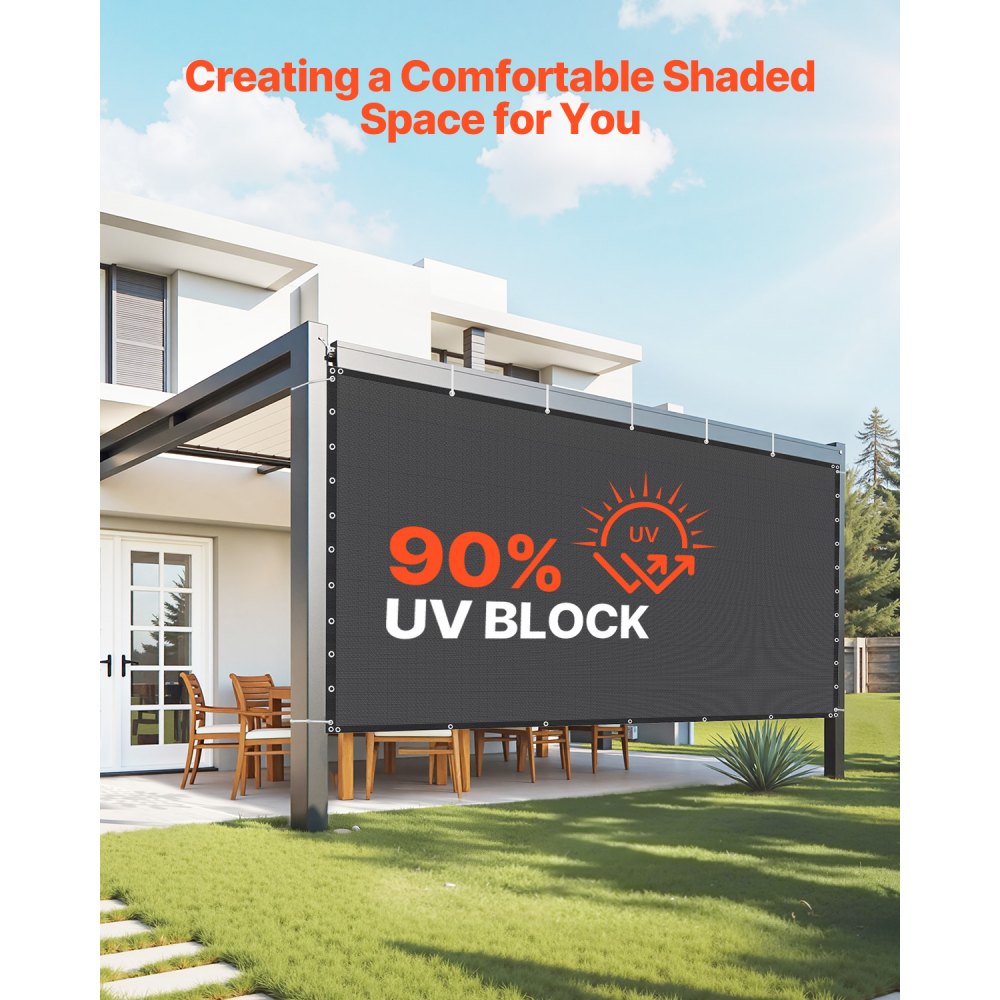 VEVOR Vela Ombreggiante con Protezione Solare, 305 x 366 cm, per Pergolato con Occhielli in Acciaio Inox, Telo Ombreggiante con Materiale HDPE, per Esterno Patio Giardino Cortile, Nero