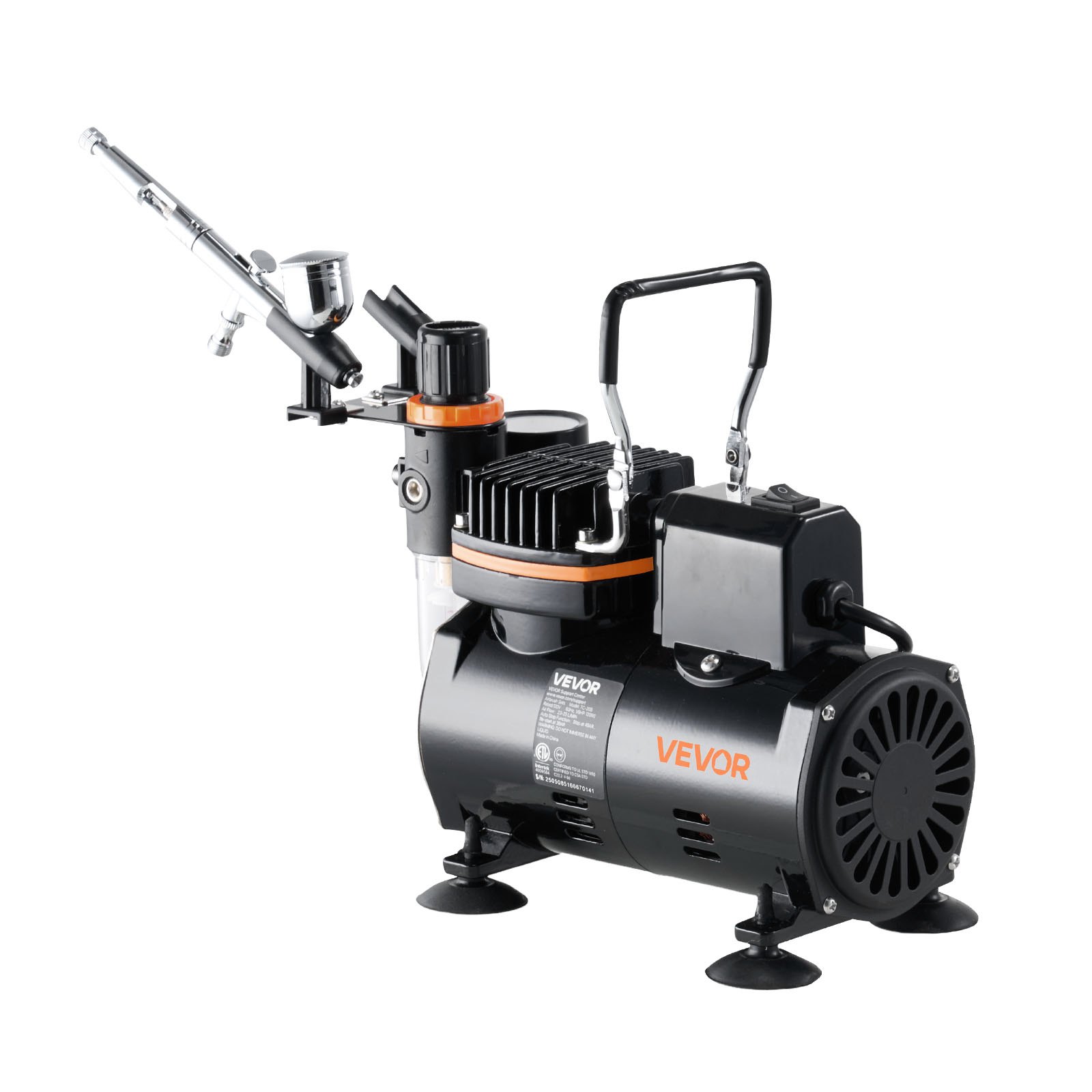 VEVOR Set Aerografo 1/6 HP con Compressore d'Aria, 1 Spruzzatore Aerografo a Doppia Azione con 3 Ugelli (0,2/0,3/0,5 mm) Set di Pulizia, per Decorazione di Torte, Pittura di Modelli