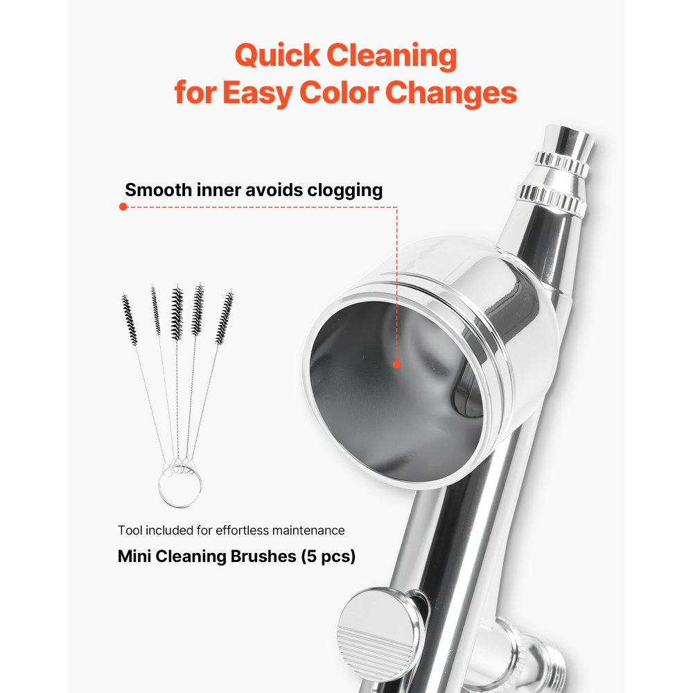 VEVOR Set Aerografo 1/6 HP con Compressore d'Aria, 1 Spruzzatore Aerografo a Doppia Azione con 3 Ugelli (0,2/0,3/0,5 mm) Flusso d'Aria 23 L/min, per Decorazione di Torte, Pittura di Modelli