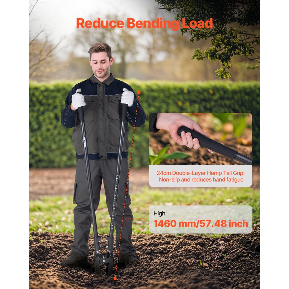 VEVOR Trivella per Pali Impieghi Gravosi con Manico in Acciaio al Carbonio, Trivella Manuale con Scala Graduata e Lama in Metallo, Strumento per Scavare Giardinaggio all'Aperto 145 mm