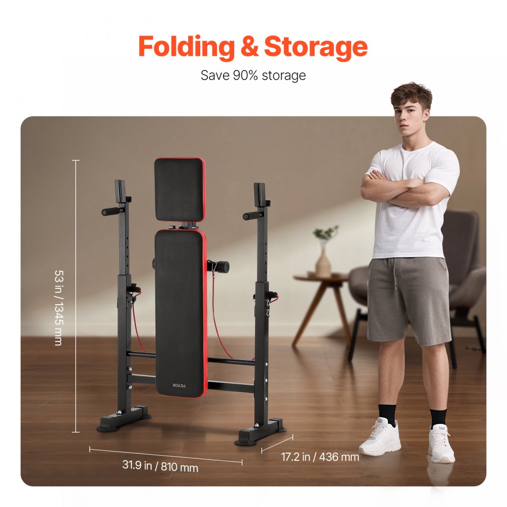 VEVOR Set di Panche per Pesi, Panca per Allenamento Regolabile 272,1 kg, Panca per Esercizi Sit Up per Allenamento di Forza in Palestra Casa, Panca Piana Inclinata e Declinata Pieghevole Rapidamente