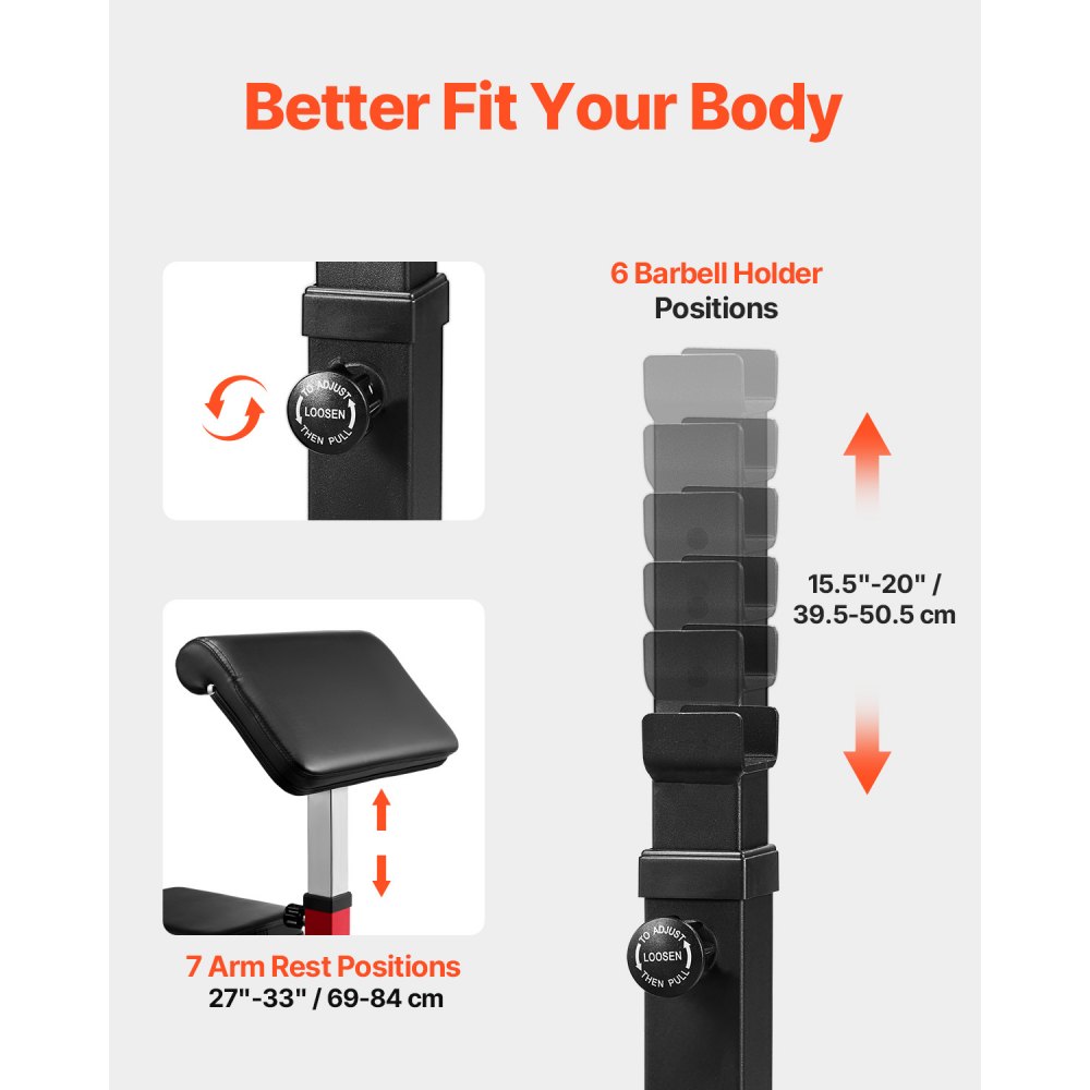 VEVOR Preacher Curl Bench, Weight Bench with Leg Extension, Strength Training Benches (Max. Load 200 kg), Home Fitness Bench, Fitness Equipment, Seated Arm-Isolated Barbell Station, Training Bench