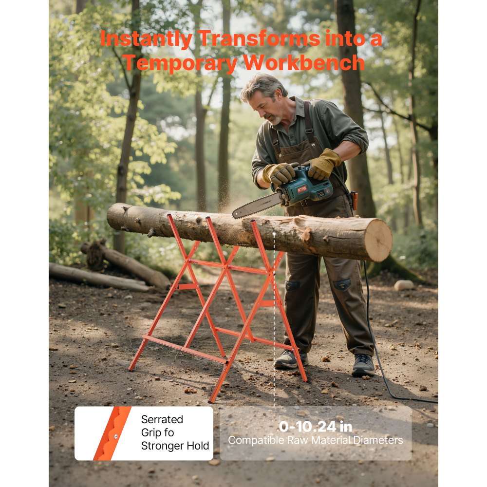 VEVOR Cavalletto per Tagliare Legno Capacità di Carico 117,9 kg, Supporto Taglialegna Pieghevole, Altezza Regolabile, Cavalletto per Lavorazione del Legno, Carpentieri, Falegnami Fai da te