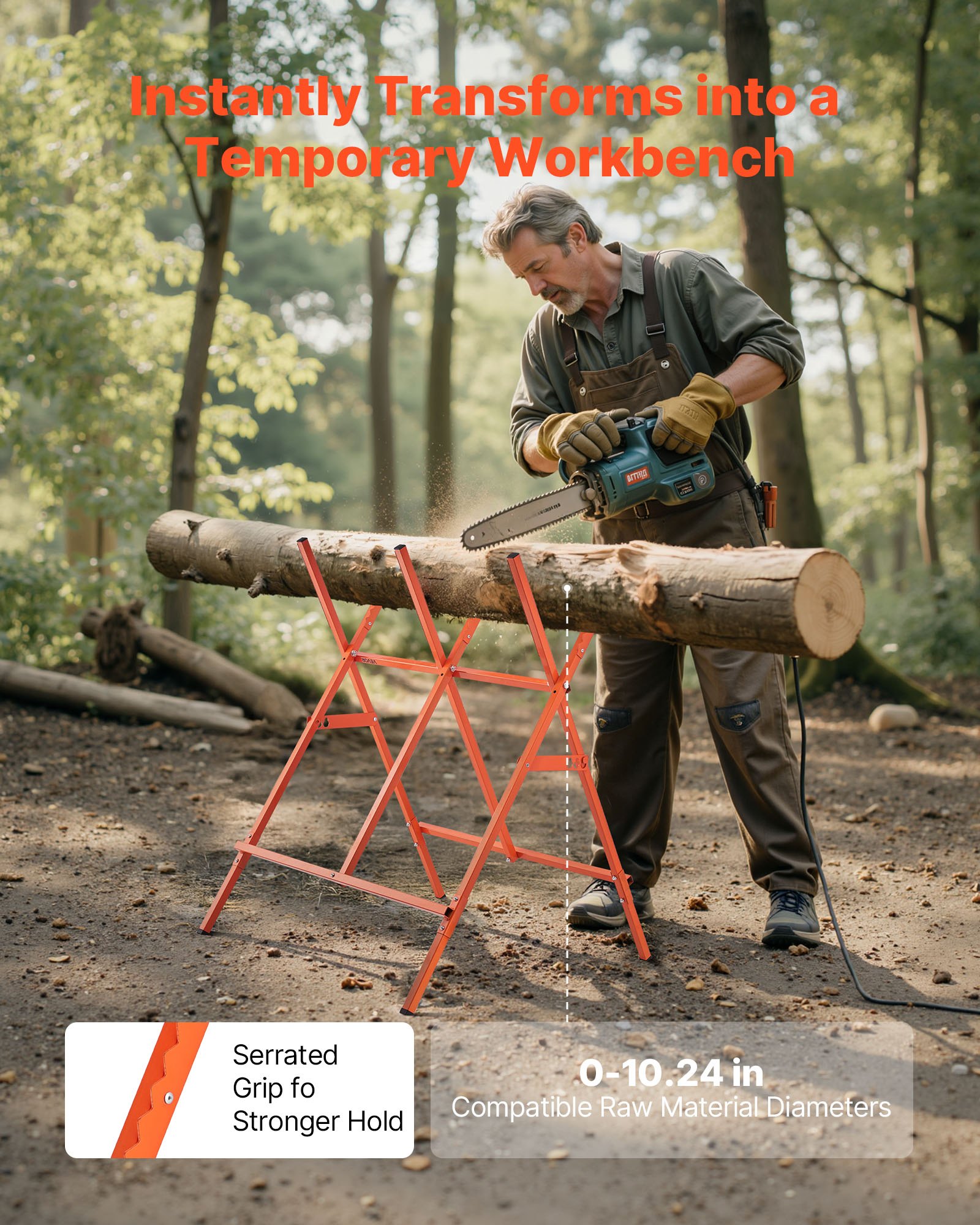 VEVOR Cavalletto per Tagliare Legno Capacità di Carico 117,9 kg, Supporto Taglialegna Pieghevole, Altezza Regolabile, Cavalletto per Lavorazione del Legno, Carpentieri, Falegnami Fai da te