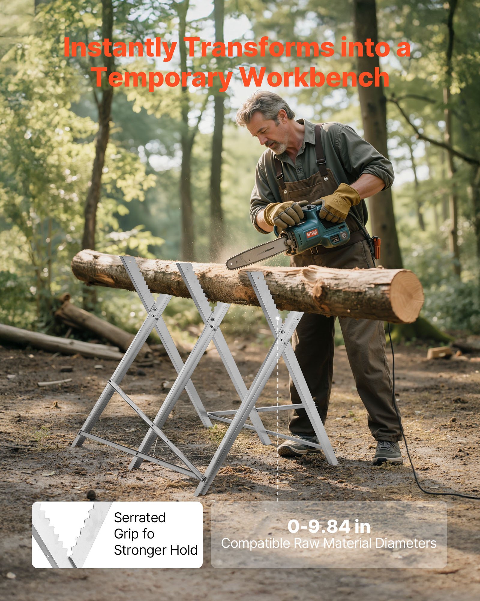 VEVOR Cavalletto per Tagliare Legno Capacità di Carico 149,7 kg, Supporto a Forma di X Taglialegna Pieghevole, Cavalletto per Lavorazione del Legno, Carpentieri, Falegnami Fai da te