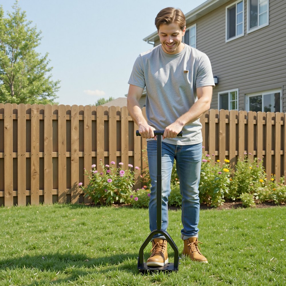 VEVOR Arieggiatore Manuale per Prato da 23,5 cm Aeratore a Spinta da Prato Terreno in Metallo Compatti per Giardino Cortile Campi con Punti in Ferro 15 x 6 cm Arieggiatore Manico Lungo Piastra Larga