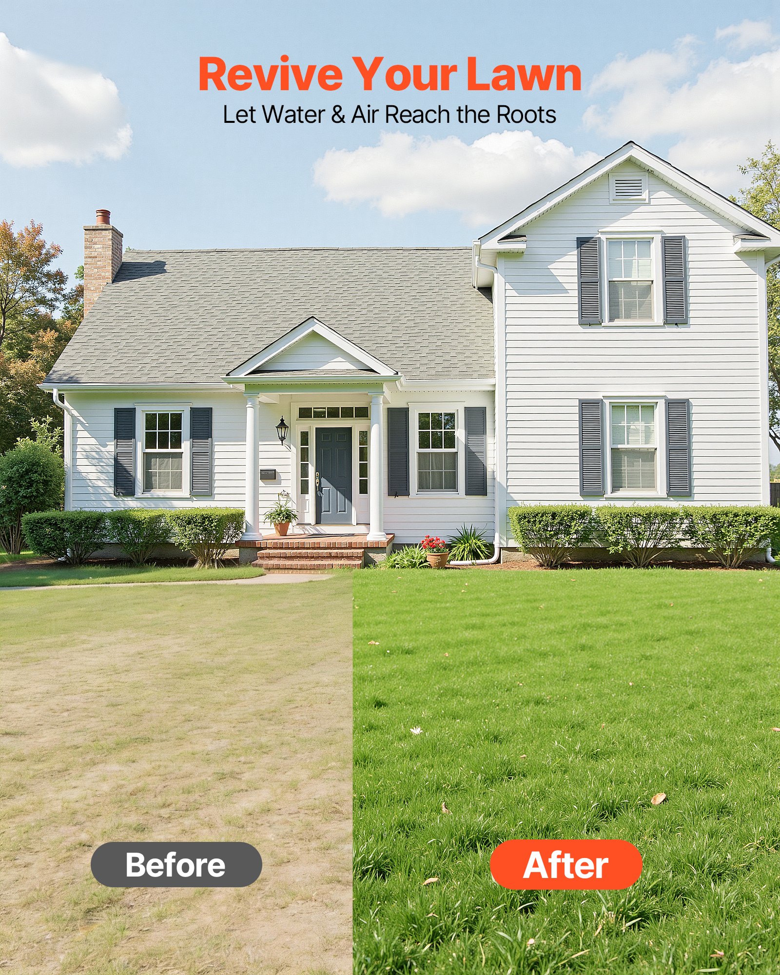 VEVOR Arieggiatore Manuale per Prato da 23,5 cm Aeratore a Spinta da Prato Terreno in Metallo Compatti per Giardino Cortile Campi con Punti in Ferro 15 x 6 cm Arieggiatore Manico Lungo Piastra Larga