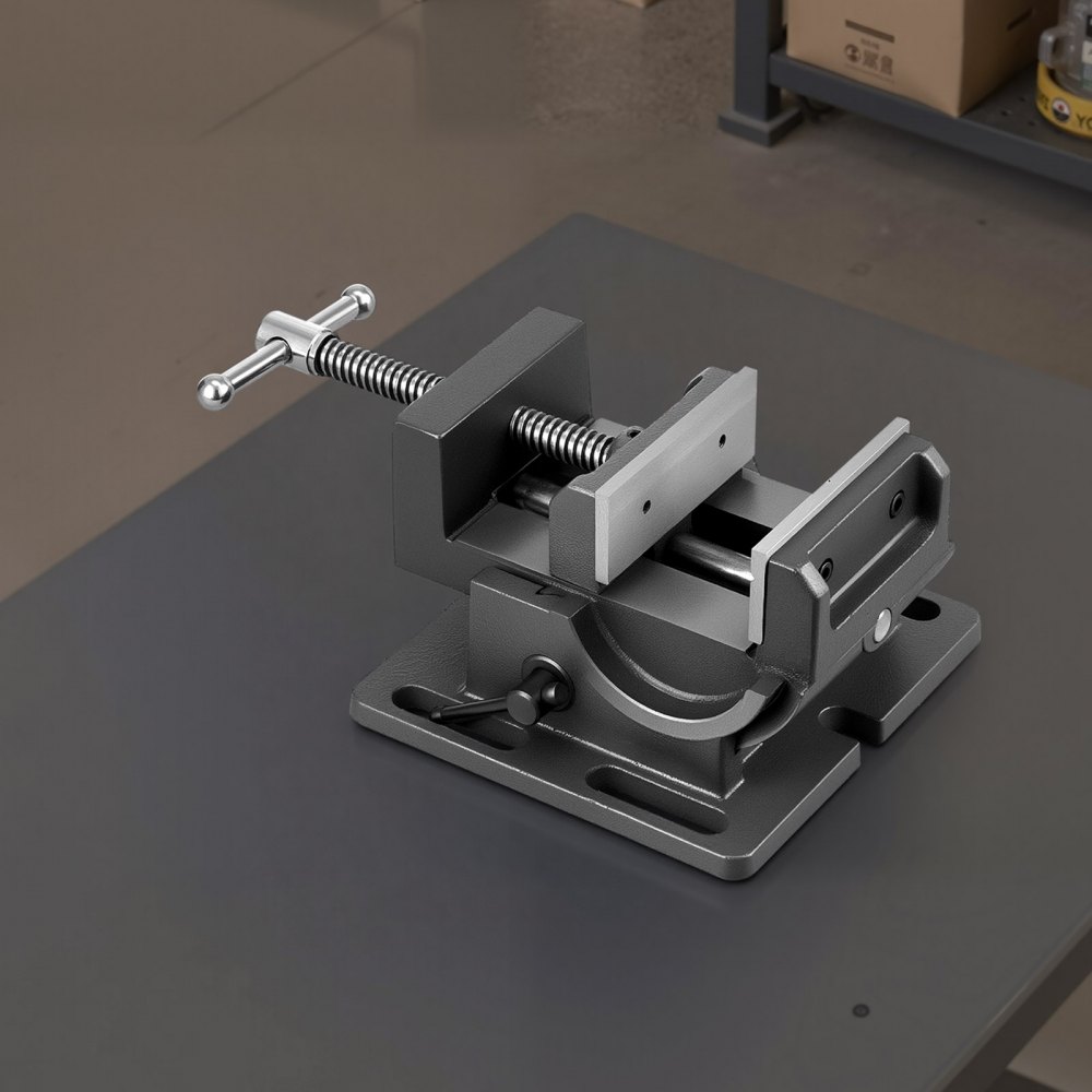 VEVOR Morsa per Trapano a Colonna Inclinabile, Larghezza Ganasce 107,9 mm, Morsa da Banco Portatile Regolabile da 0 a 90°, Struttura in Ghisa Resistente, per Lavorazione del Legno, Nera