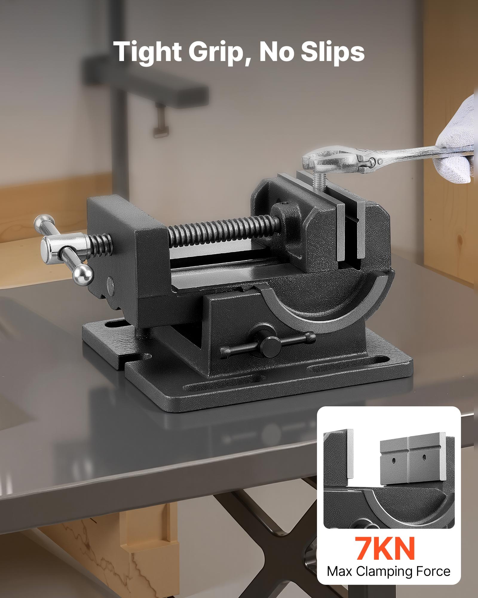 VEVOR Morsa per Trapano a Colonna Inclinabile, Larghezza Ganasce 107,9 mm, Morsa da Banco Portatile Regolabile da 0 a 90°, Struttura in Ghisa Resistente, per Lavorazione del Legno, Nera