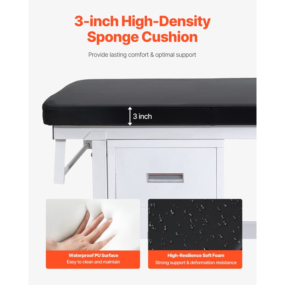 VEVOR Lettino per Massaggi Professionali con Carico di 227 kg e Schienale Regolabile, con 2 Cassetti, Ripiano Portaoggetti e Distributore di Rotoli di Carta per Ospedali e Centri di Riabilitazione