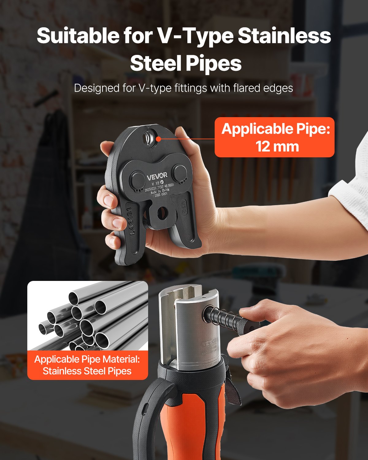 VEVOR Ganascia di Pressatura V12, Ganascia da 12 mm per Tubi in Acciaio Inossidabile a V Attrezzatura per Crimpatura in Acciaio Cementato Compatibili con Utensili di Pressatura Standard
