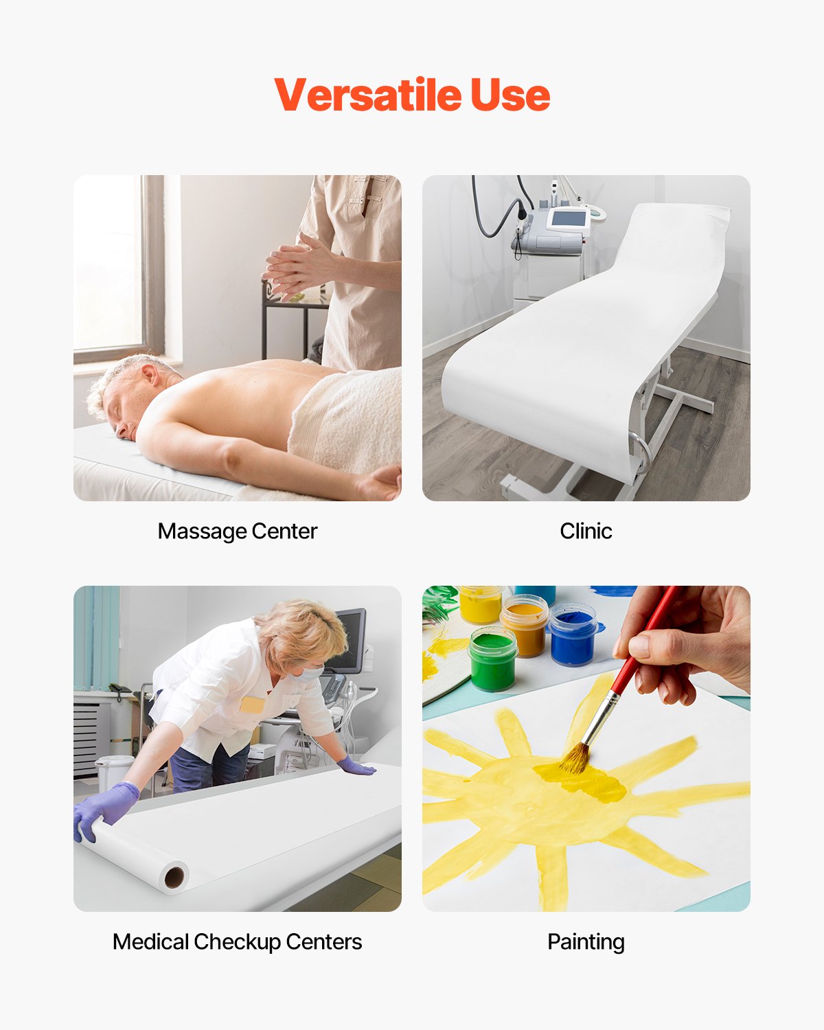 VEVOR Carta per Lettino Medico, 53,3 cm x 68,9 m, Rotoli di Copertura Liscia, 12 Pezzi, Lenzuolo Monouso per Lettino, per Asili Nido, Dottori, Chiropratici, Tavoli Visite Massaggi, Bianco