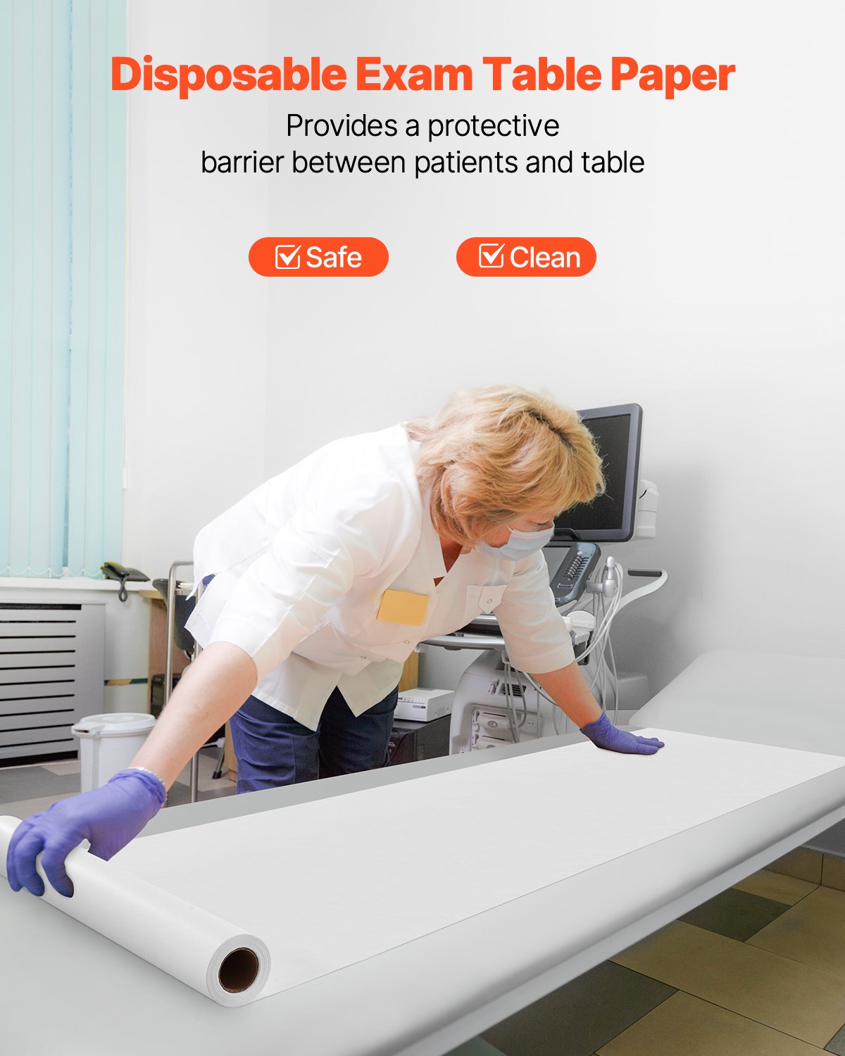 VEVOR Medical Crepe Paper, 533 mm x 38.1 m, Examination Table Cover (12-pack), Disposable Examination Table Roll, Medical Roll ideal for spas, daycare centers, doctors, chiropractors, examination & massage tables, white