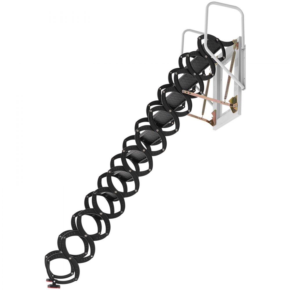 VEVOR Scala per Soffitta da Parete, Capacità di Carico 299,4 kg Scale Pieghevoli in Acciaio a 12 Gradini con Corrimano, Adatta a Soffitti Alti da 2,9 a 3,05 m per Garage, Tetti, Scantinati
