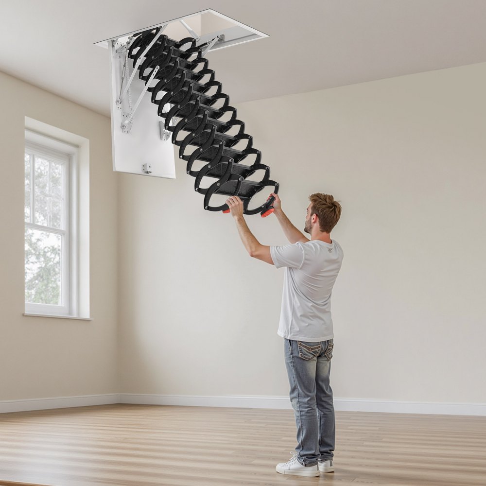 VEVOR Scala per Soffitta, Capacità di Carico 299,4 kg Scala Pieghevole in Lega di Acciaio, per Soffitti Alti da 2,6 a 2,85 m e Dimensioni di Apertura di 1000,76 x 698,5 mm con Asta di Trazione